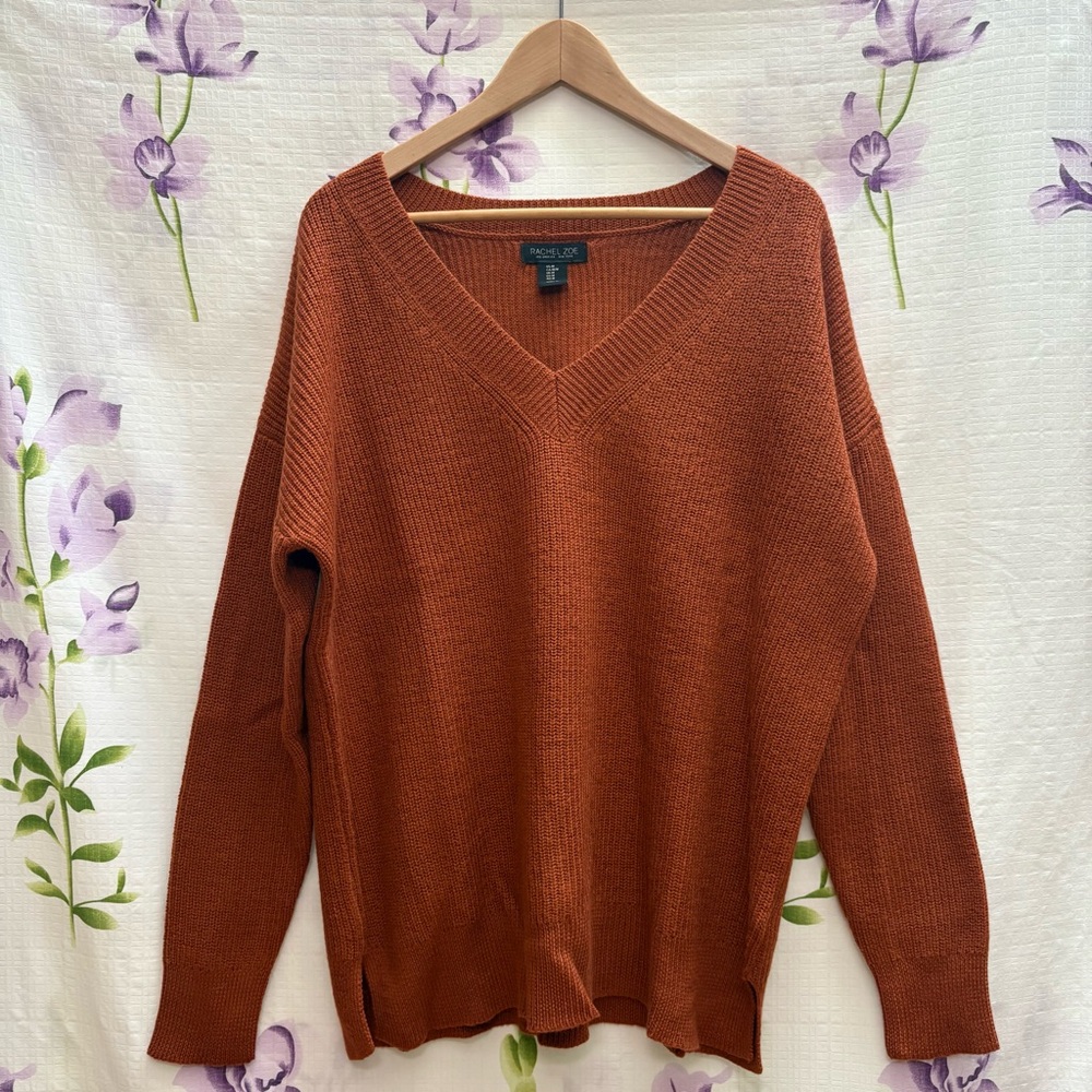 Rachel Zoe Orange V Neck Long Sleeve Sweater